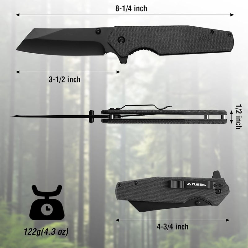 FLISSA Pocket Knife, 3.5" Folding Stonewash Blade Tactical Knife, Micarta Handle, for Outdoor, Survival, Hunting and Camping, Great Gifts for Dad - Image 2